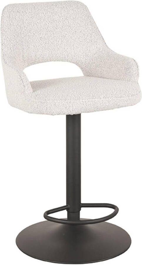 LABEL51 Fer Barkruk Wit Stof Zithoogte 64-84 Kruk Draaibaar Met Armleuning - Foto 4