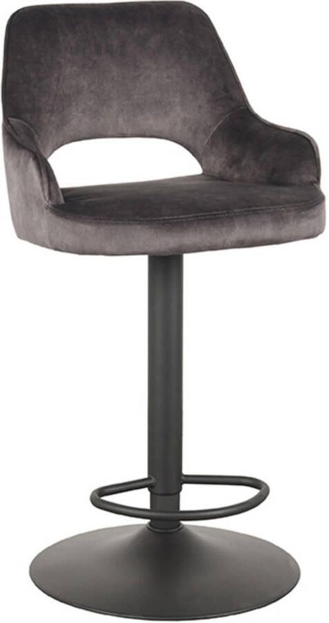 LABEL51 Fer Barkruk Grijs Velvet Zithoogte 64-84 Kruk Draaibaar Met Armleuning - Foto 5