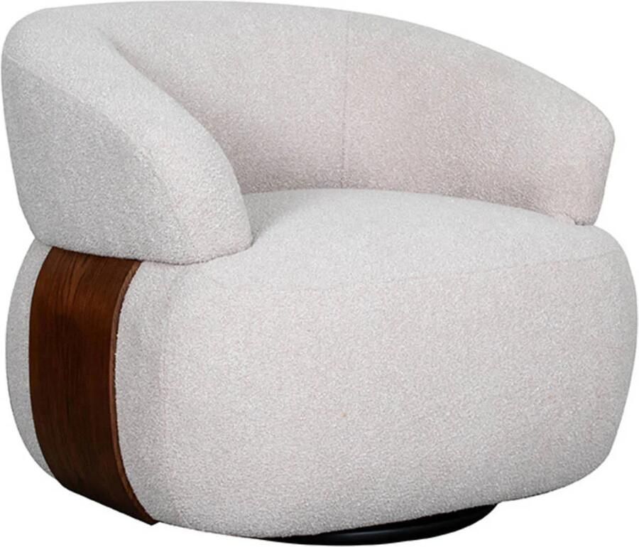 LABEL51 Valenza Fauteuil Naturel Stof Walnoot Eiken Draaibaar Met Armleuning
