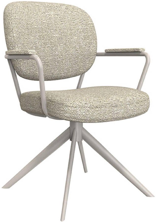 LABEL51 Basel Eetkamerstoel Naturel Stof Taupe Frame Stoel Normale eetkamerstoel Draaibaar Met Armleuning - Foto 4