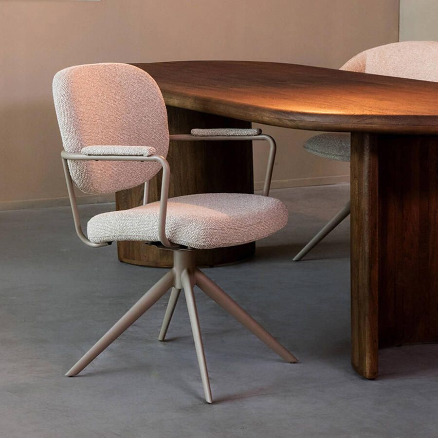 LABEL51 Basel Eetkamerstoel Naturel Stof Taupe Frame Stoel Normale eetkamerstoel Draaibaar Met Armleuning