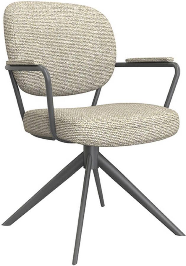 LABEL51 Basel Eetkamerstoel Naturel Stof Black Frame Stoel Normale eetkamerstoel Draaibaar Met Armleuning - Foto 4