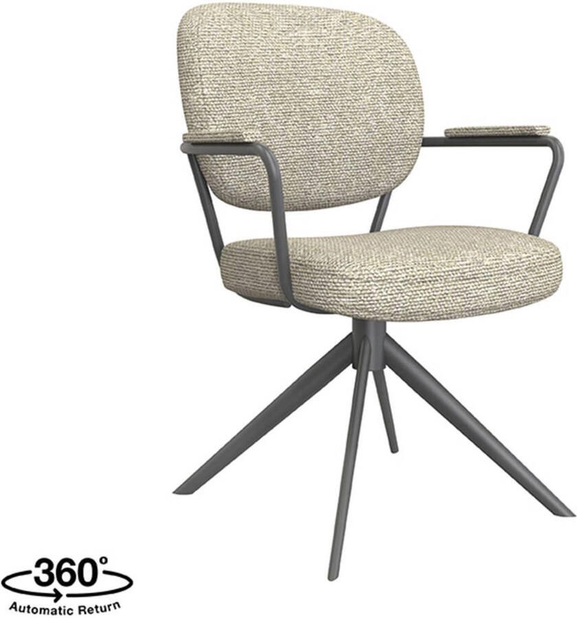 LABEL51 Basel Eetkamerstoel Naturel Stof Black Frame Stoel Normale eetkamerstoel Draaibaar Met Armleuning - Foto 2