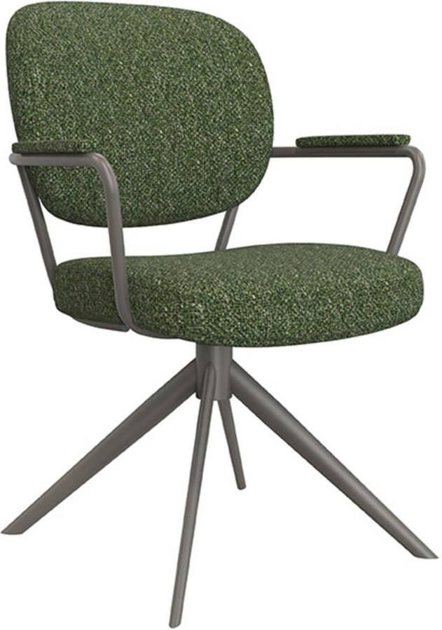 LABEL51 Basel Eetkamerstoel Groen Stof Forest Frame Stoel Normale eetkamerstoel Draaibaar Met Armleuning - Foto 4