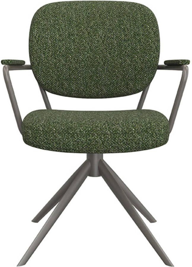 LABEL51 Basel Eetkamerstoel Groen Stof Forest Frame Stoel Normale eetkamerstoel Draaibaar Met Armleuning - Foto 2