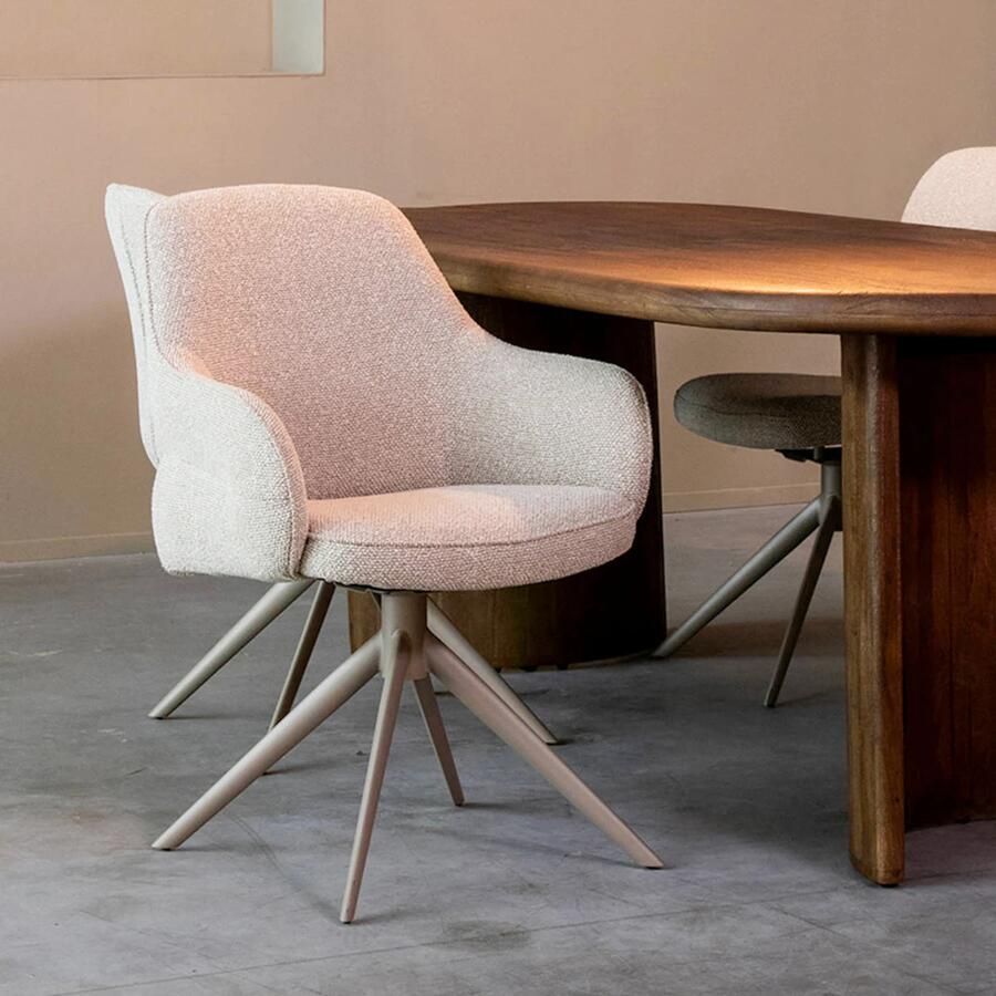 LABEL51 Bern Eetkamerstoel Naturel Royal Stof Taupe Metalen Frame Stoel Normale eetkamerstoel Met Armleuning - Foto 3