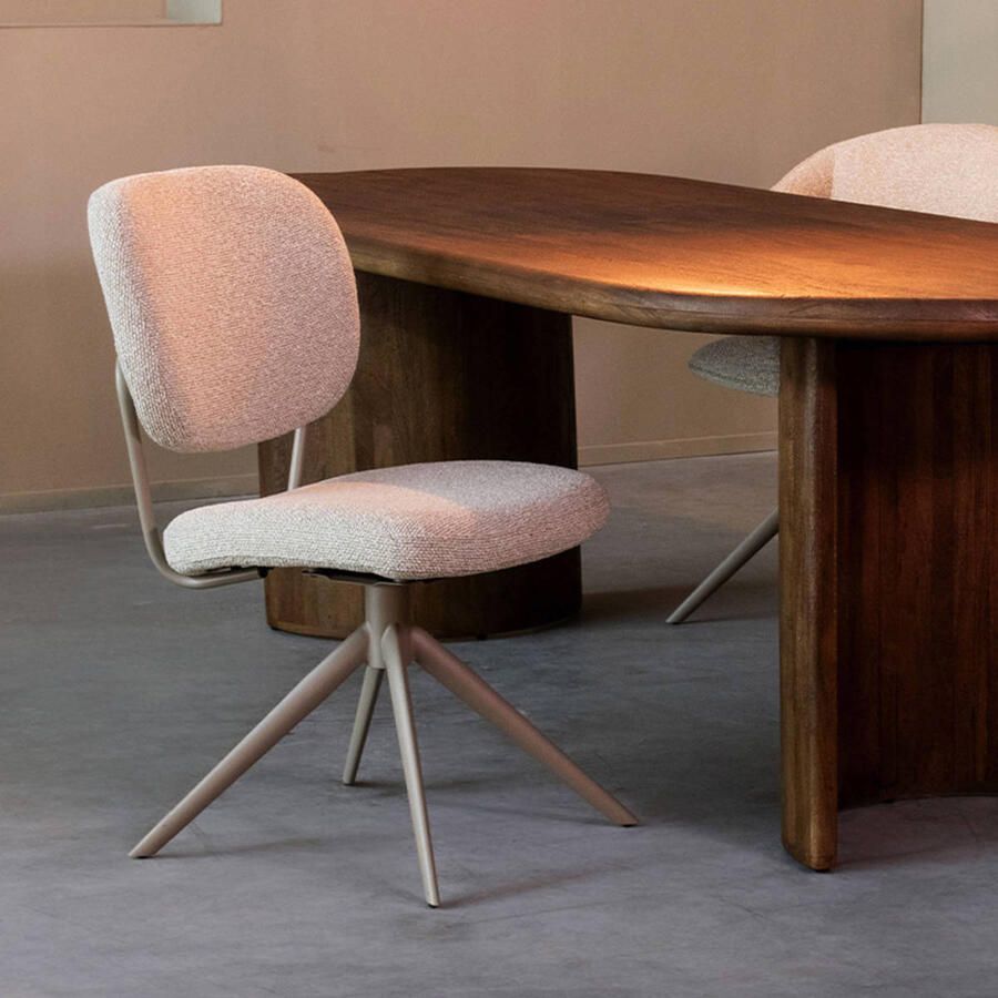 LABEL51 Geneva Eetkamerstoel Naturel Stof Taupe Frame Stoel Normale eetkamerstoel Draaibaar