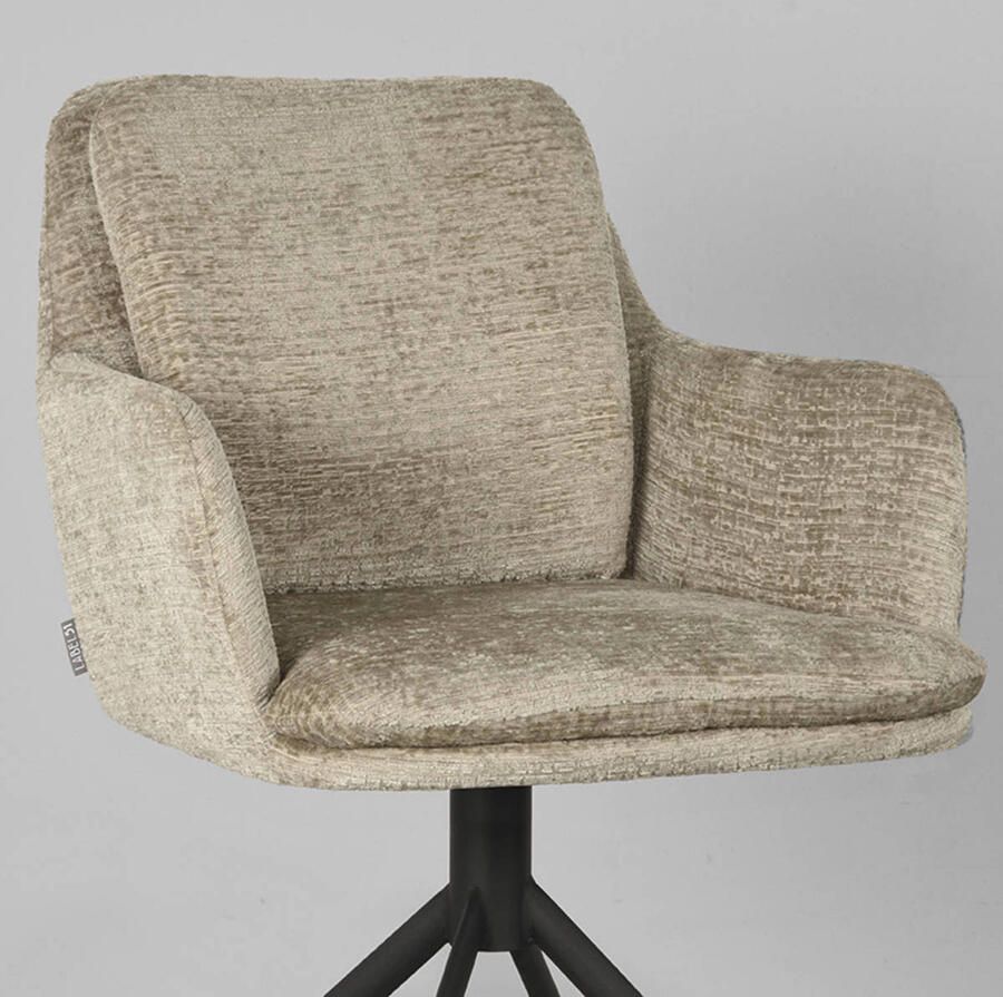 LABEL51 Joy Eetkamerstoel Naturel Stof Black Frame Stoel Normale eetkamerstoel Draaibaar Met Armleuning