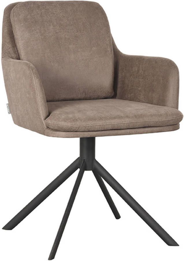 LABEL51 Joy Eetkamerstoel Bruin Stof Black Frame Stoel Normale eetkamerstoel Draaibaar Met Armleuning - Foto 3