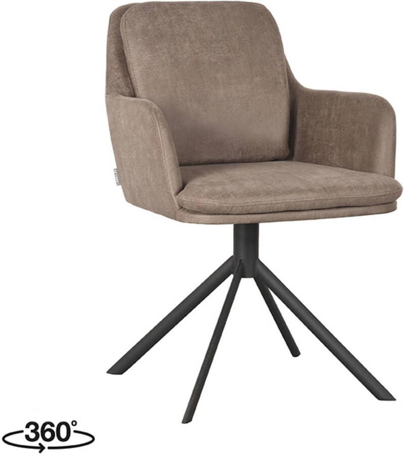 LABEL51 Joy Eetkamerstoel Bruin Stof Black Frame Stoel Normale eetkamerstoel Draaibaar Met Armleuning