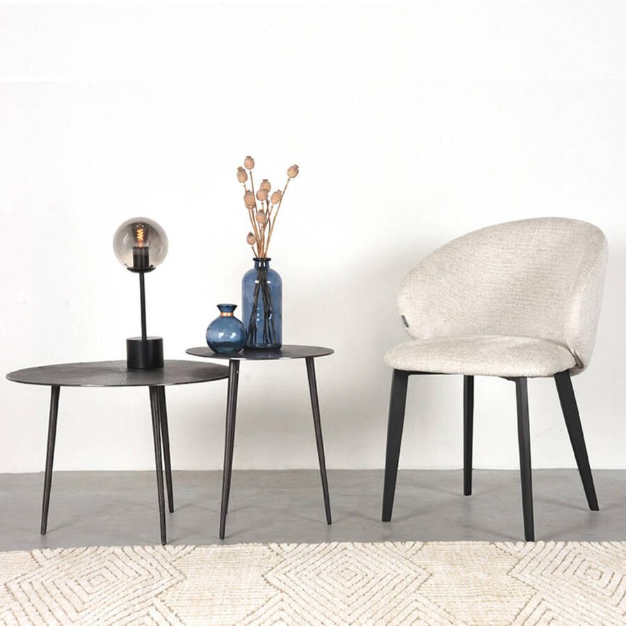 LABEL51 Logan Eetkamerstoel Creme Stof Black Frame Stoel Normale eetkamerstoel Met Armleuning