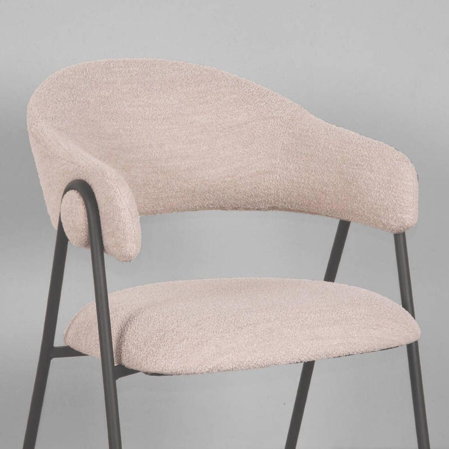 LABEL51 Lowen Eetkamerstoel Naturel Stof Black Frame Stoel Normale eetkamerstoel Met Armleuning