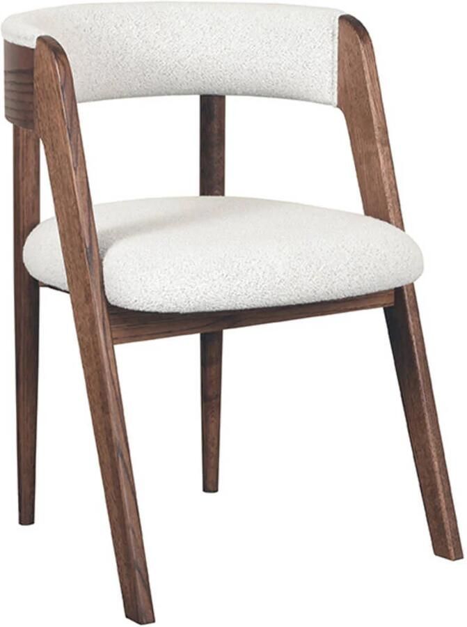 LABEL51 I_Sasha Eetkamerstoel WIT Stof Walnoot Houten Frame Stoel Normale eetkamerstoel