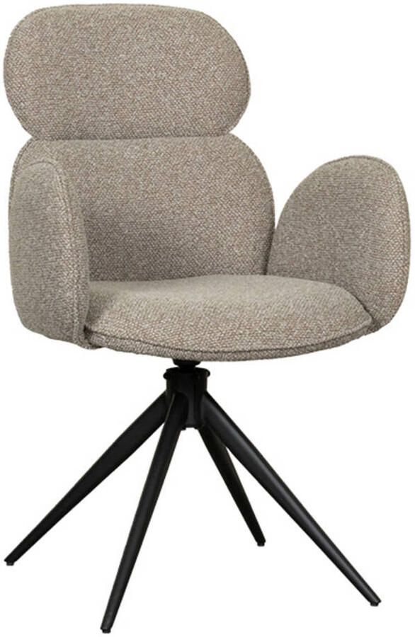 LABEL51 Vidar Eetkamerstoel Naturel Stof Black Frame Stoel Normale eetkamerstoel Draaibaar Met Armleuning - Foto 4