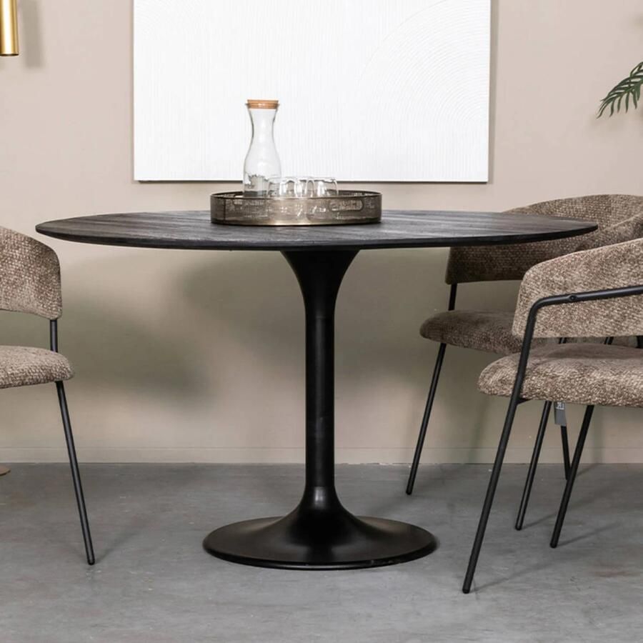LABEL51 Otto Eetkamertafel Zwart Mangohout 130 cm Rond - Foto 2