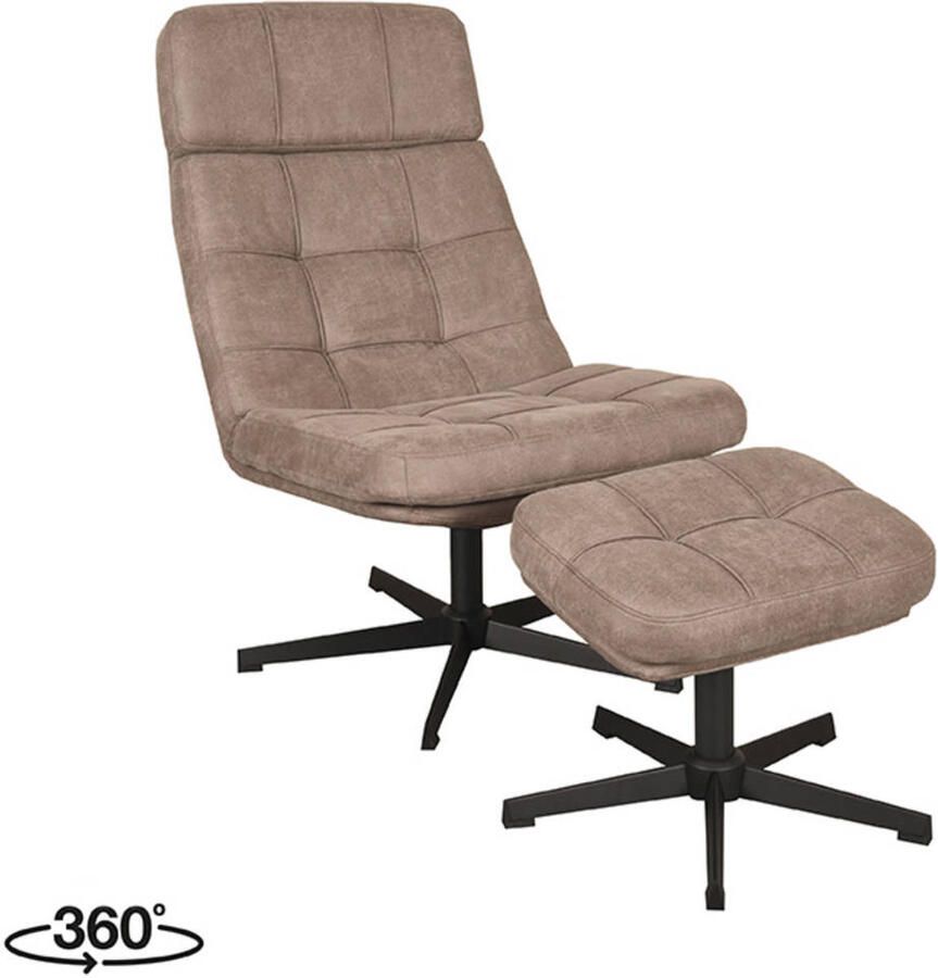 Label51 Fauteuil Alvar Taupe Micro Suede Incl. Hocker 57x53x83 cm