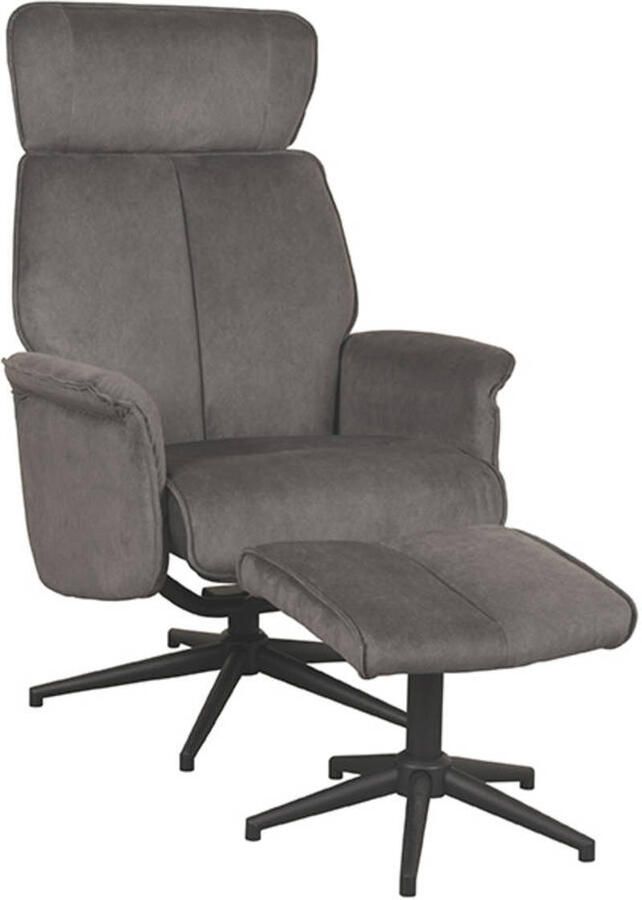 LABEL51 Verdal Fauteuil Grijs Velvet Incl. Hocker Draaibaar Met Armleuning - Foto 5