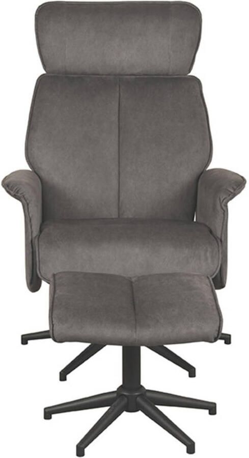 LABEL51 Verdal Fauteuil Grijs Velvet Incl. Hocker Draaibaar Met Armleuning - Foto 4