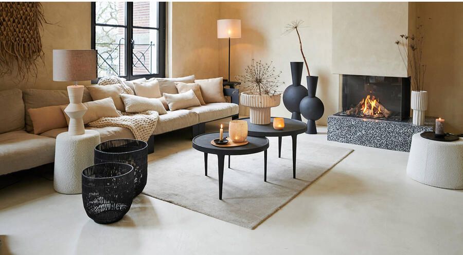 Light & Living Light&living Poef Ø39x45 cm LAURYN bouclé crème - Foto 3