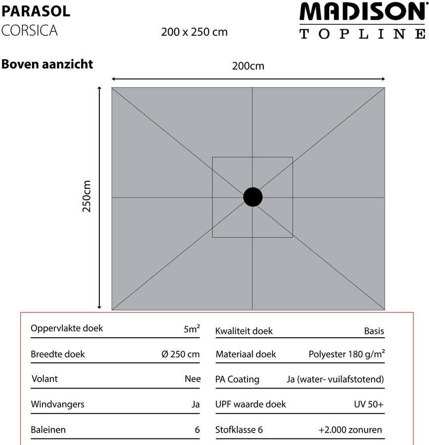 Madison Corsica Parasol 200 x 250 cm - Foto 3