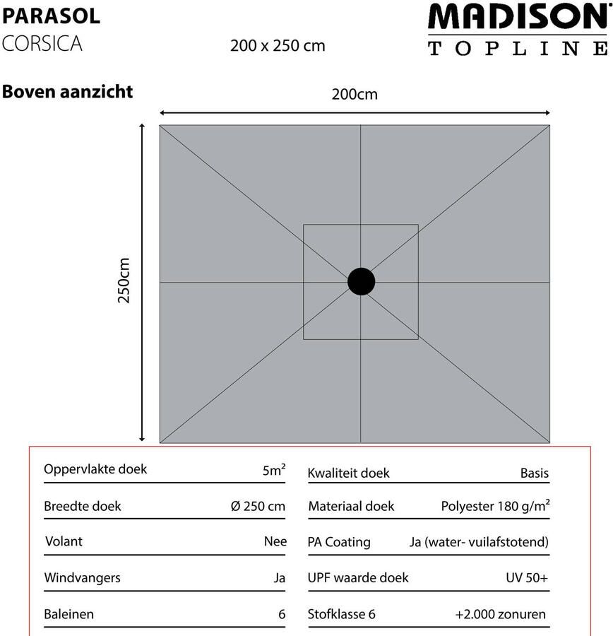 Madison Corsica stokparasol 250x200cm | taupe - Foto 3