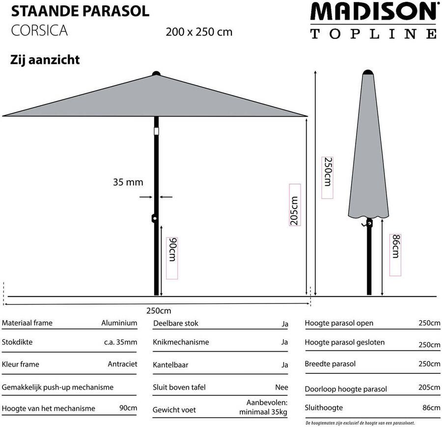 Madison Corsica stokparasol 250x200cm | taupe - Foto 2