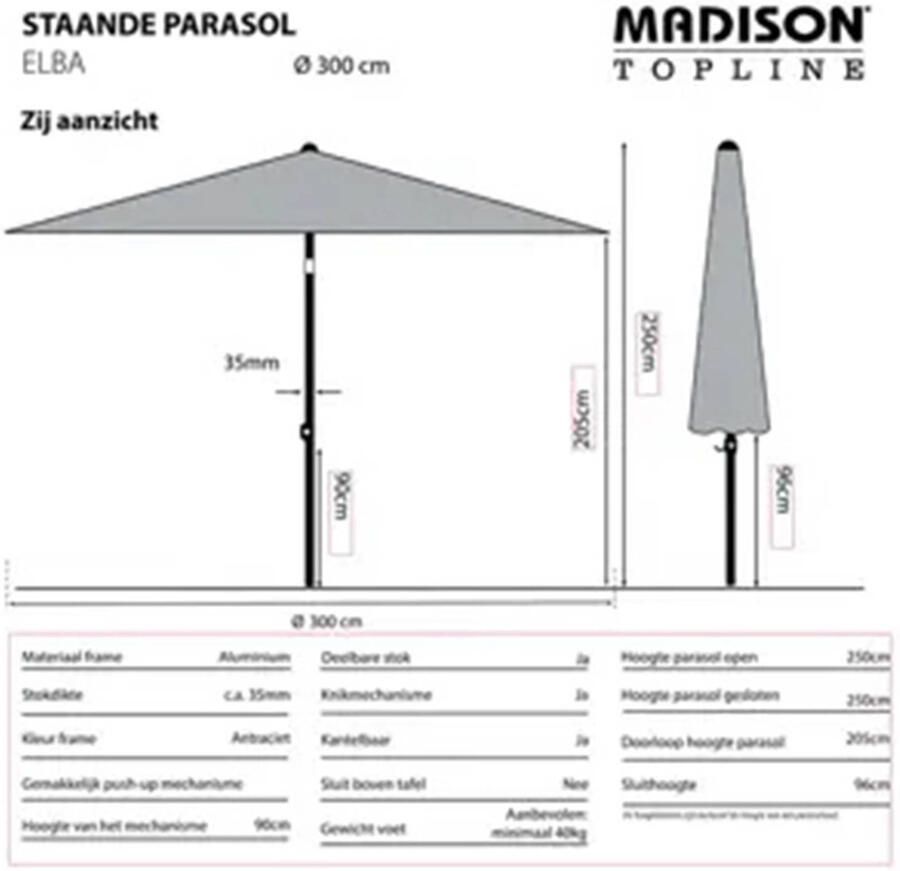 Madison Elba push-up parasol 300cm safier blue