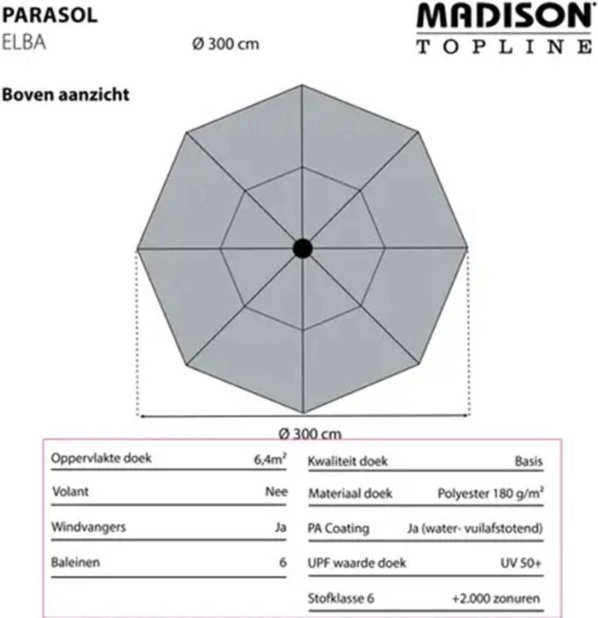 Madison Elba push-up parasol 300cm safier blue - Foto 2