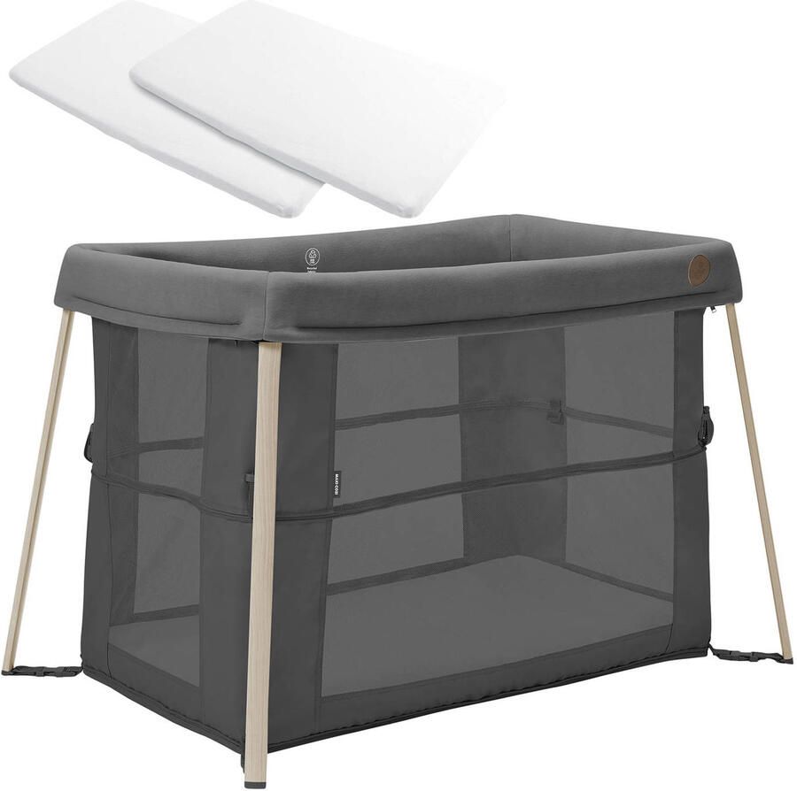 Maxi-Cosi Iris Campingbedje Beyond Graphite Eco en lakens wit 2 stuks - Foto 3