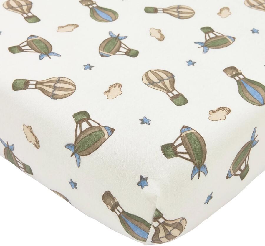 Meyco wieg hoeslaken Air Balloons ecru groen blauw