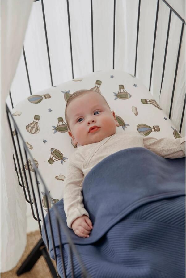 Meyco co-sleeper hoeslaken Air Balloons ecru groen blauw - Foto 3