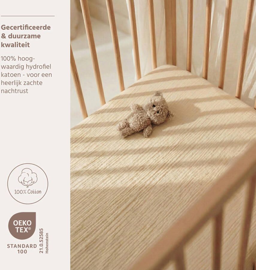 Meyco hoeslaken ledikant pre-washed hydrofiel soft sand 60x120cm - Foto 2