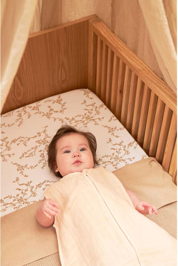 Meyco katoenen jersey ledikant hoeslaken 60x120 cm Branches sand