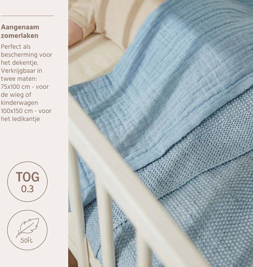 Meyco pre-washed hydrofiele baby wieglaken uni Jeans Blue - Foto 3