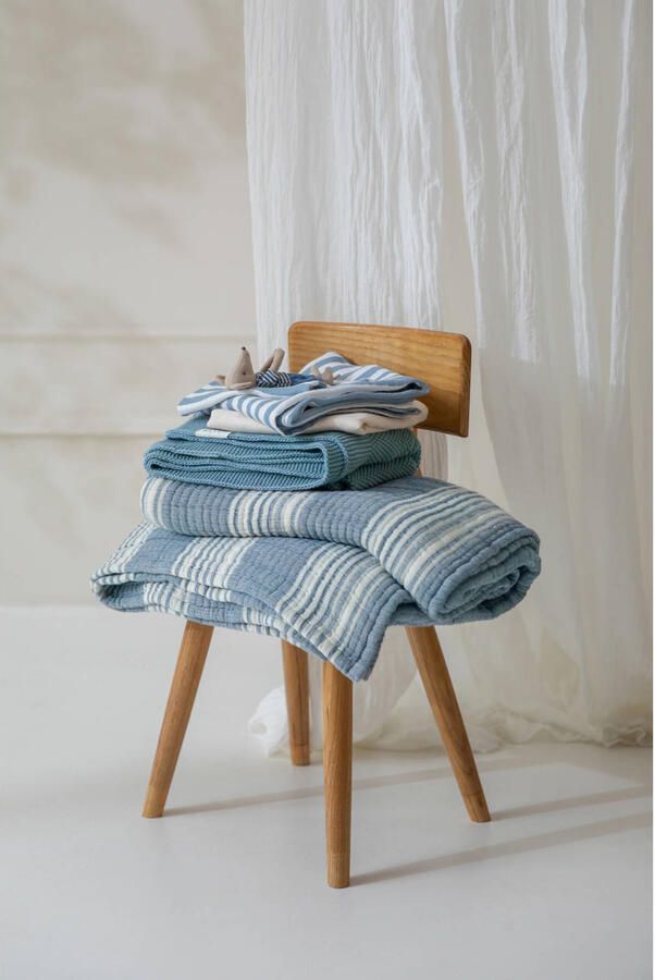 Meyco pre-washed hydrofiele ledikantdeken Stripe Jacquard Indigo - Foto 3