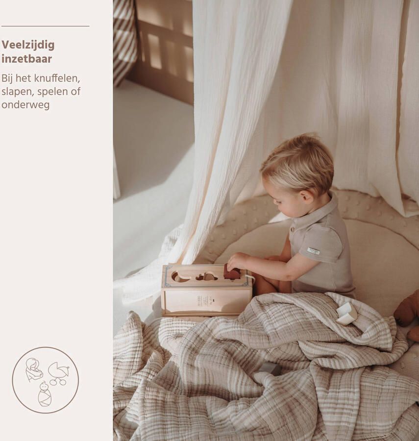 Meyco pre-washed hydrofiele ledikantdeken Stripe Jacquard Sand - Foto 2