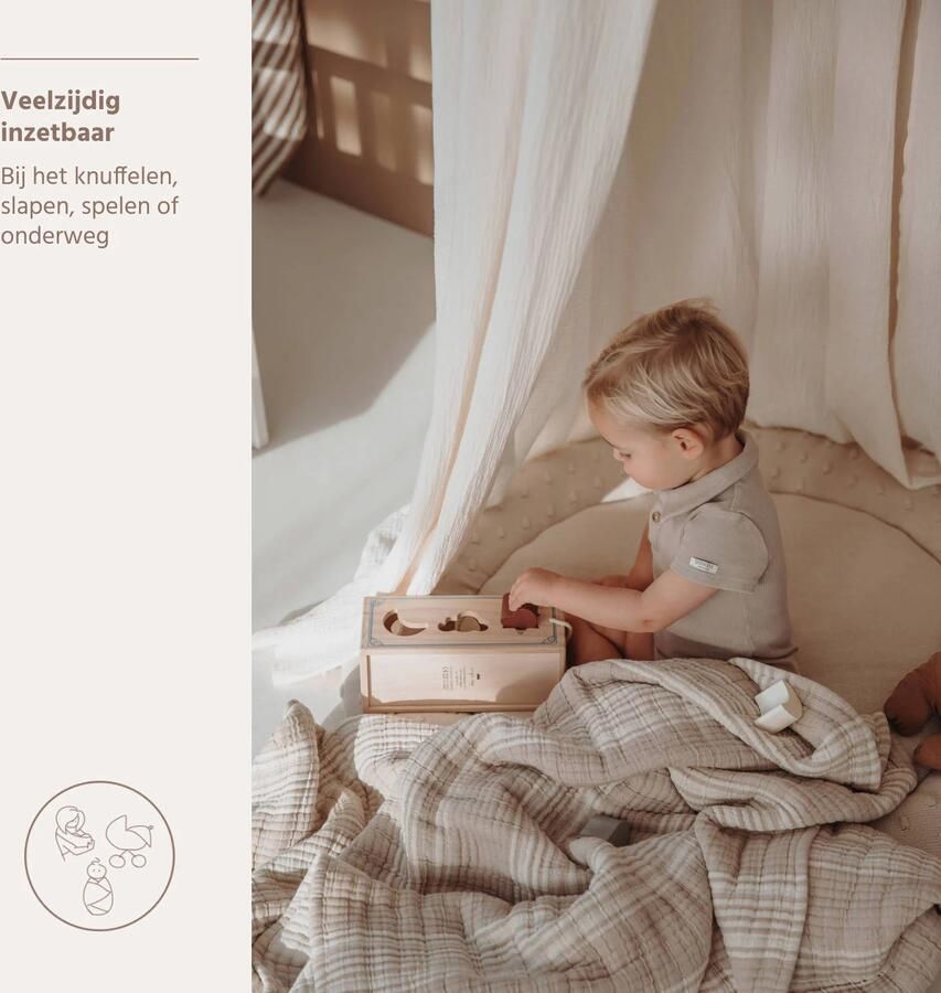 Meyco pre-washed hydrofiele wiegdeken Stripe Jacquard Sand - Foto 2