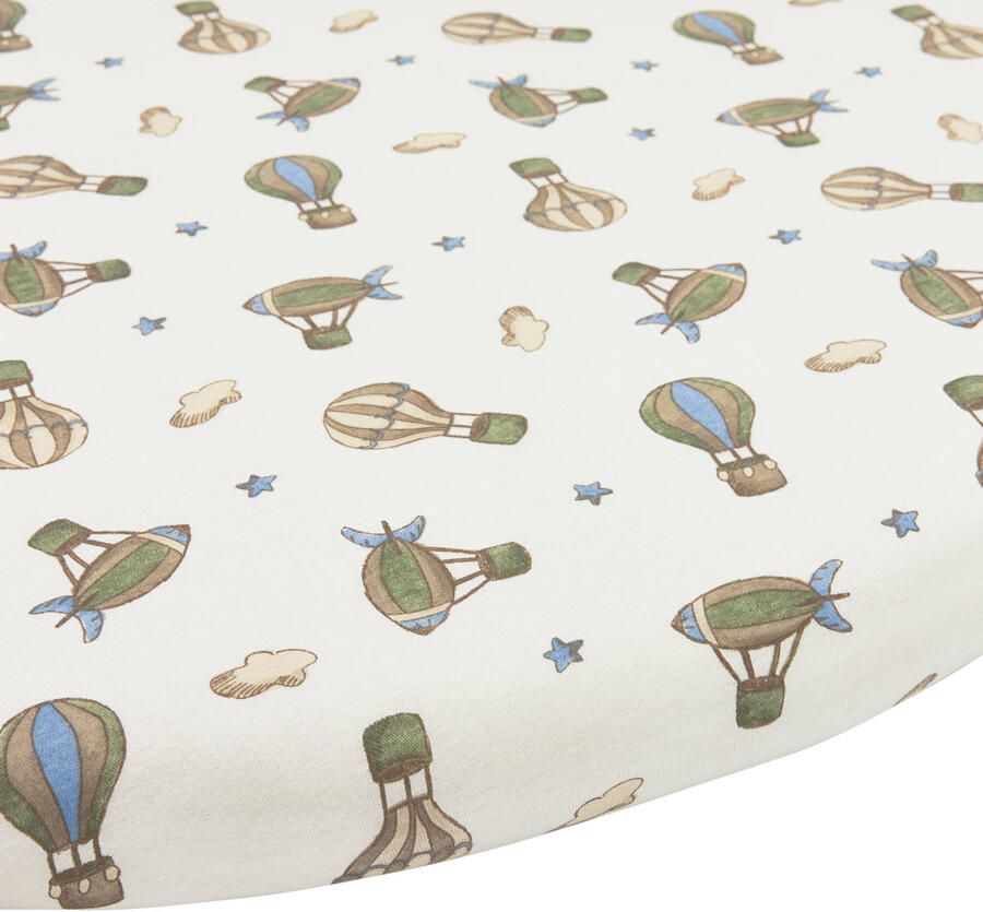 Meyco rond boxmatras hoeslaken Air Balloons ecru groen blauw