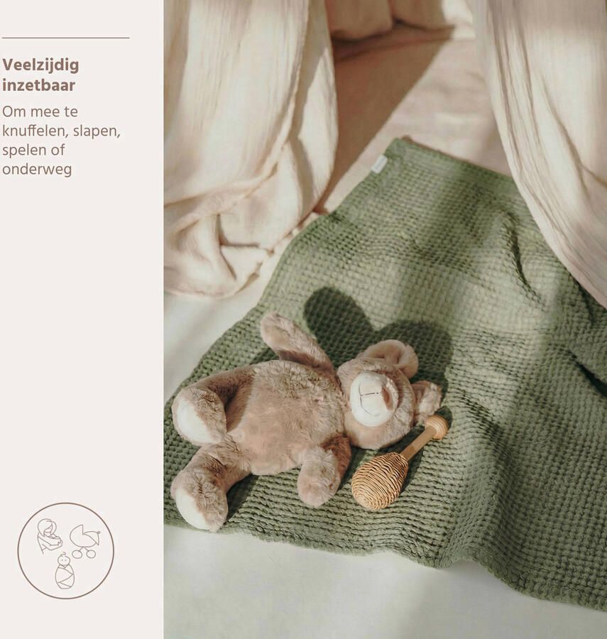Meyco wafel katoenen ledikant deken Olive Green - Foto 2
