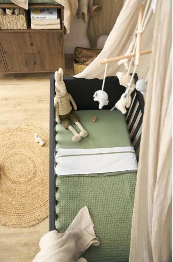 Meyco wieglaken met bies wit groen - Foto 2