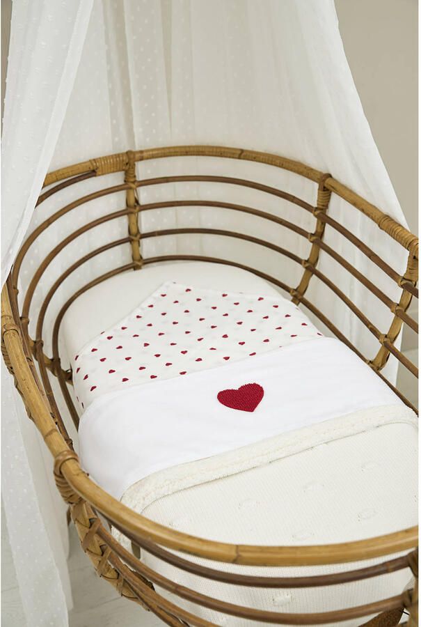 Meyco wieglaken Sweet Heart wit rood - Foto 2