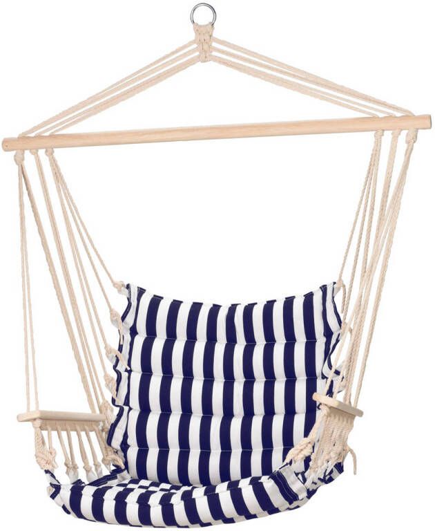 Pro Garden Hangstoel Hammock Schommelstoel voor 1 Persoon 50x45x100cm Marine blauw Wit