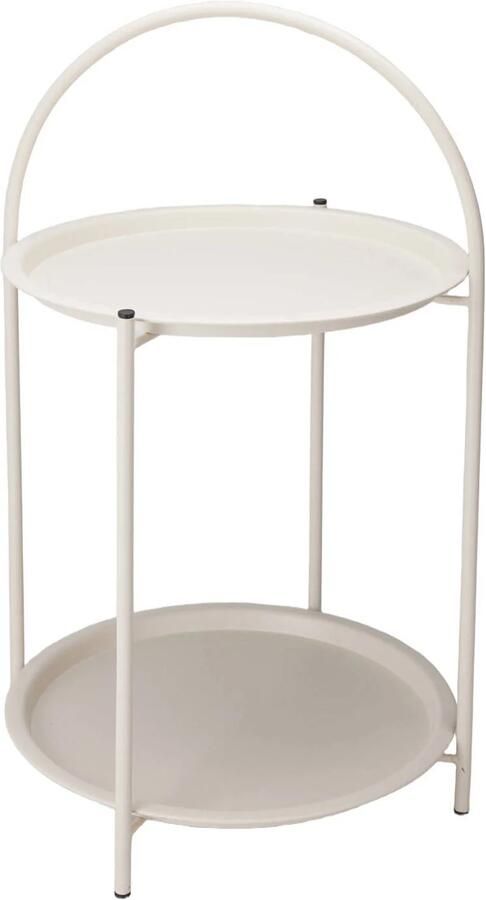 Home & Styling Bijzettafel 2 laags wit metaal 40 x 66 cm plantenpot verhoger binnen buiten