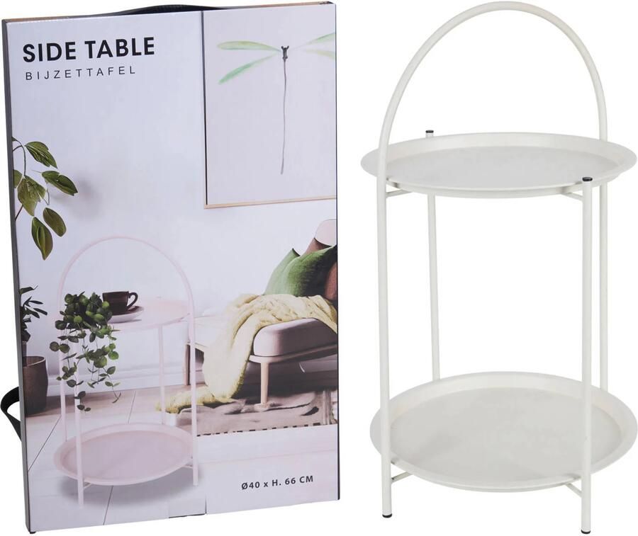 Home & Styling Bijzettafel 2 laags wit metaal 40 x 66 cm plantenpot verhoger binnen buiten - Foto 2
