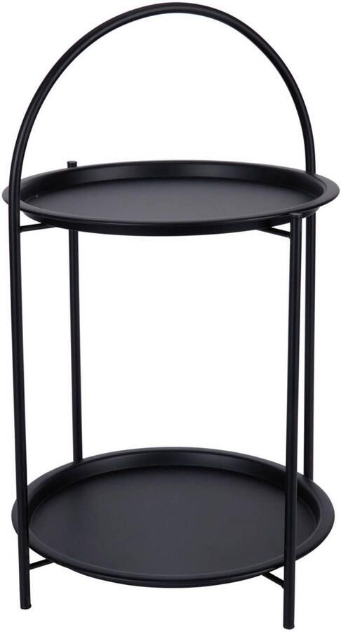 Home & Styling Bijzettafel 2 laags zwart metaal 40 x 66 cm plantenpot verhoger binnen buiten