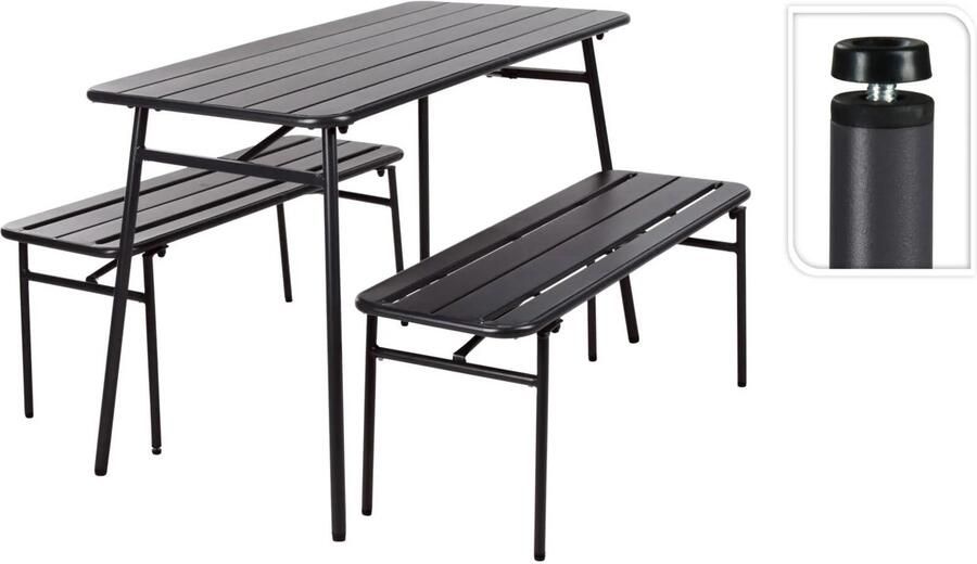 Progarden 3-delige Tuintafel en bankenset staal grijs