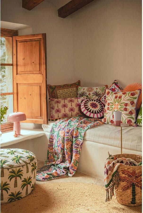 Sissy-Boy Multicolour jacquard poef met palmboom print