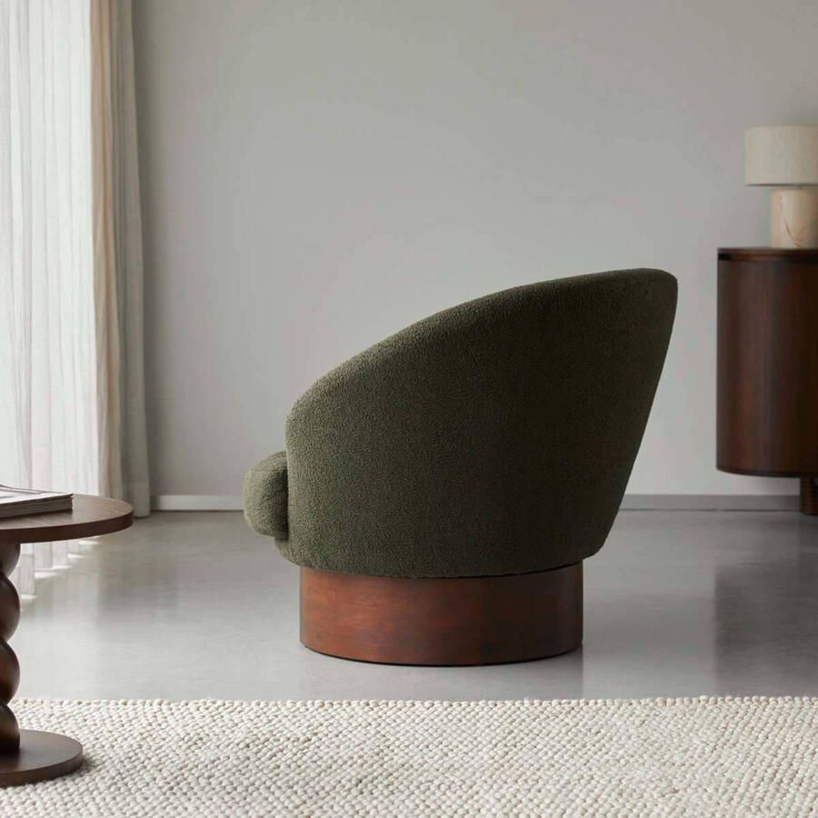 Tikamoon Fauteuil in massief mindihout en groene bouclé stof Ines 1-zit - Foto 2
