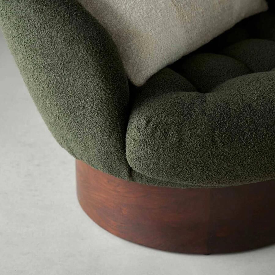 Tikamoon Fauteuil in massief mindihout en groene bouclé stof Ines 1-zit - Foto 3