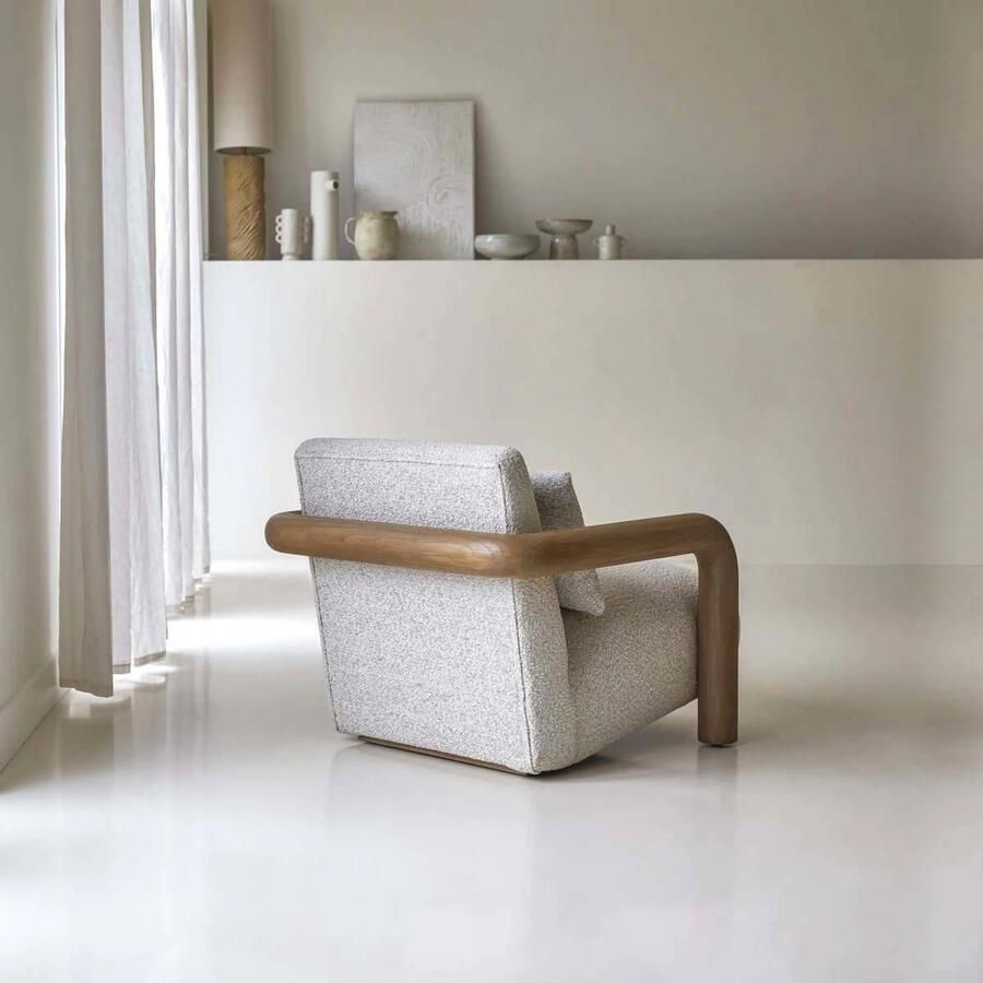 Tikamoon Nina Lage fauteuil in massief mindihout en ecru stof - Foto 2